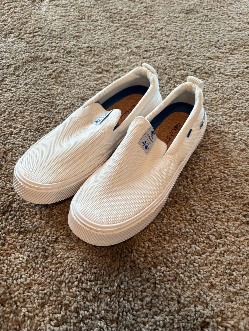 Womens 4 Oceans White Canvas Slip-On with Blue Insole Size 7.5